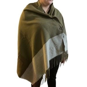 New Harve Benard Woven Shawl Wrap Scarf Color Block Olive Green Fringe One Size